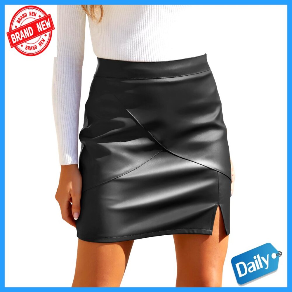 High Waisted Faux Leather Pencil Skirt with Built-in Shorts Bodycon Mini